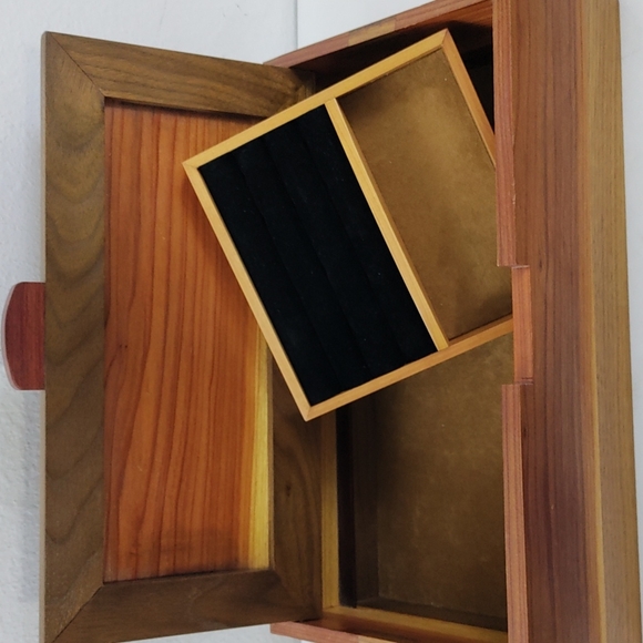 Vintage Contemporary Inlaid Bevelled Wooden Handmade Jewelry Box - Picture 8 of 17